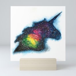 Rainbow unicorn galaxy watercolor Mini Art Print