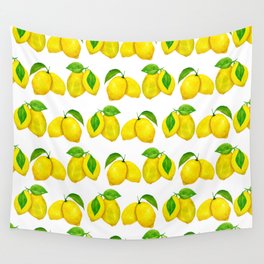 Lemons pattern in yellow and green leaves Wall Tapestry