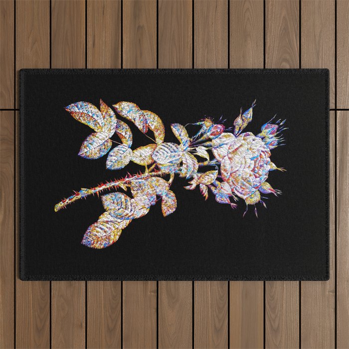 Floral Four Seasons Rose Mosaic on Black Outdoor Rug