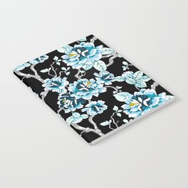 Spring Flowers Pattern Blue on Black Notebook