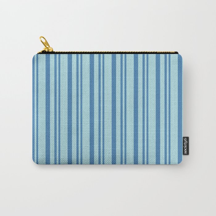 Blue and Powder Blue Colored Striped Pattern Carry-All Pouch