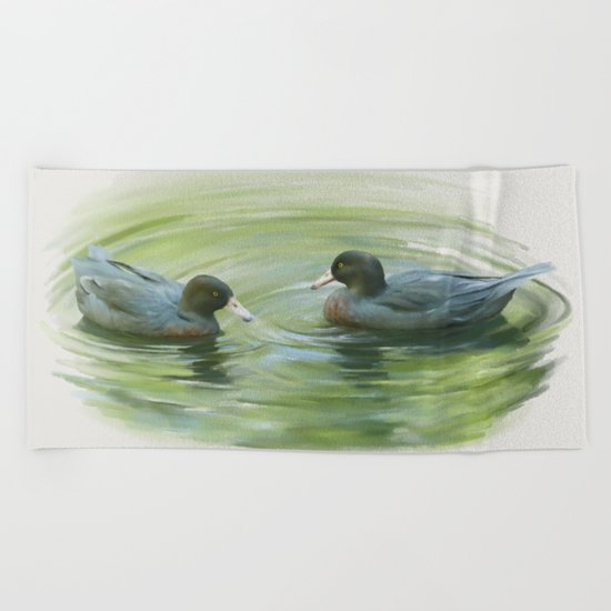 Blue Ducks in pond Beach Towel