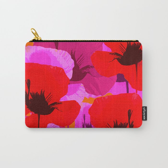 Pink And Red Poppy Flowers Orange Background #decor #society6 #buyart Carry-All Pouch