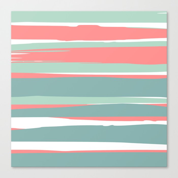 Festive, Abstract, Colorful Stripes, Coral and Teal Green Canvas Print