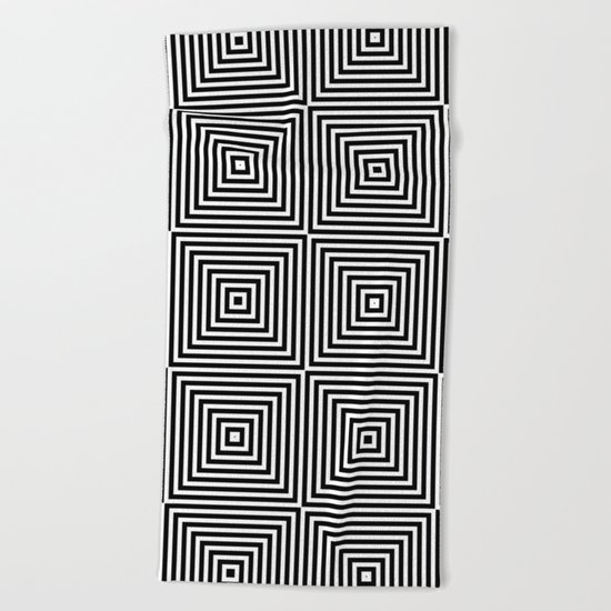 Square Optical Illusion Black And White Beach Towel