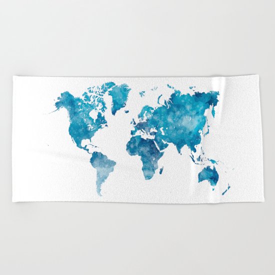 World map in watercolor. Beach Towel