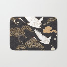 Japanese seamless pattern with crane birds and bonsai trees Bath Mat
