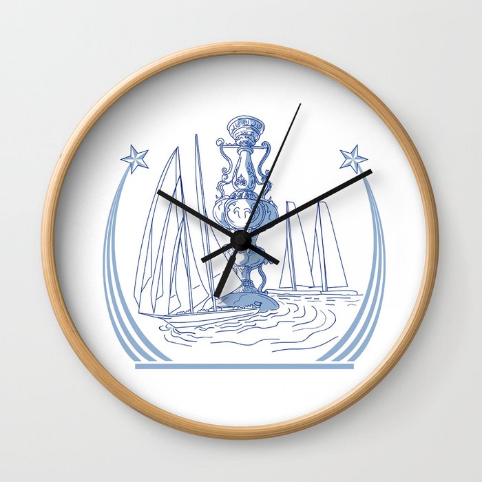 Yacht Club Racing Trophy Cup Drawing Wall Clock
