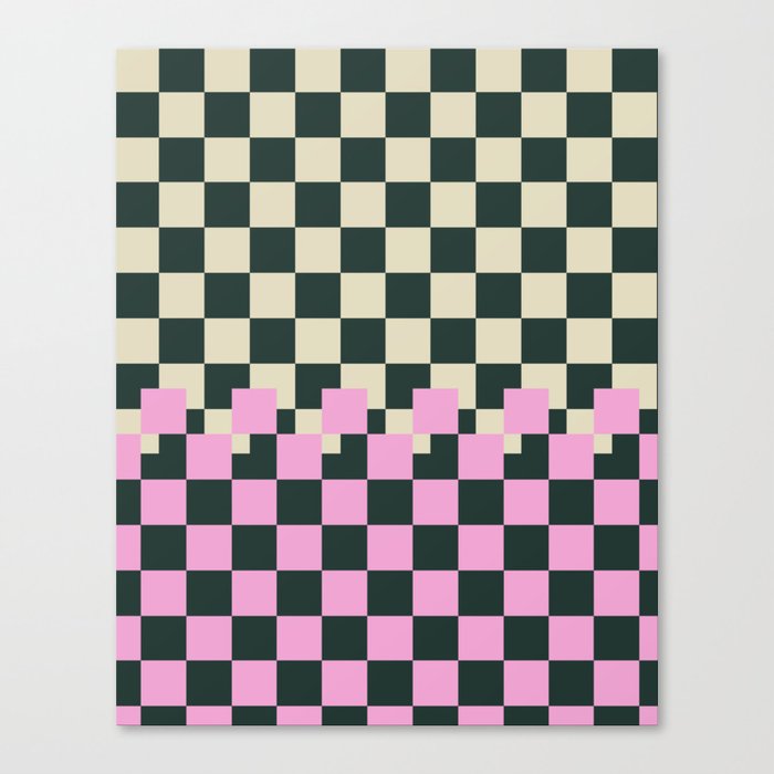 Retro Checker Pattern in Green and Magenta Canvas Print