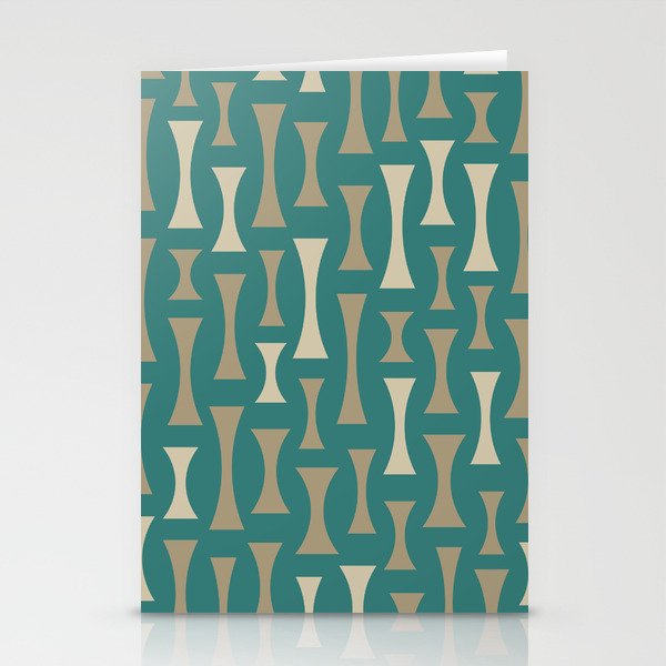 Retro Mid Century Modern Abstract Pattern 637 Teal Gold and Beige Stationery Cards