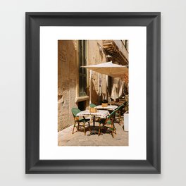 Cafe terrace in Lecce in the middle of Puglia during the spring, Italy | Street view | Pastel colored buildings | Travel photography fine art Art Print Framed Art Print