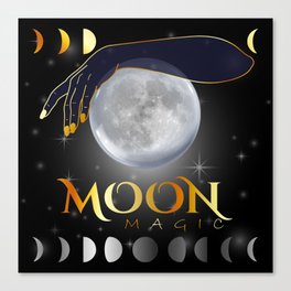 Moon and mystical womans hands on full moon Canvas Print