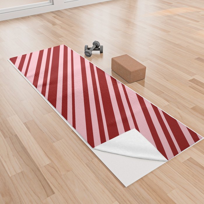 Pink & Dark Red Colored Striped/Lined Pattern Yoga Towel