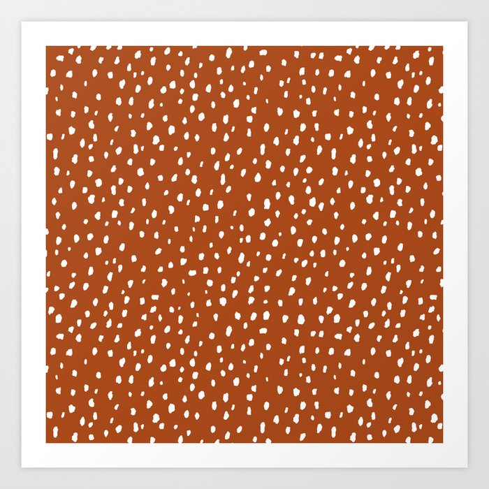Speckle Polka Dot Dalmatian Pattern (white/burnt orange) Art Print