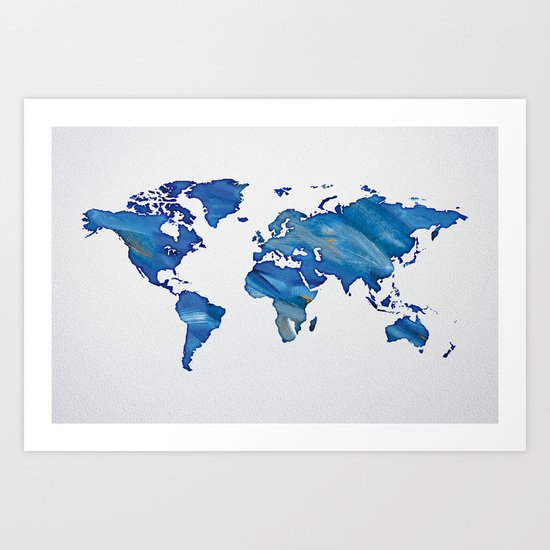 Blue World Map 01 Art Print