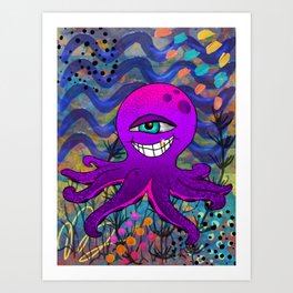 Underwater Purple Textured Octopus Art Print