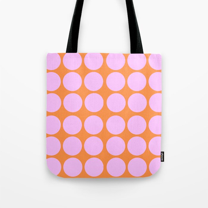 Retro Modern Pastel Pink On Orange Polka Dots Geometric Circle Minimalist Pattern Tote Bag