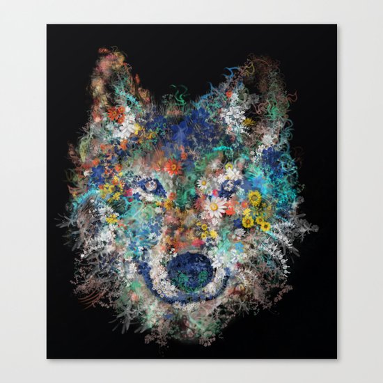 floral animals wolf 2 Canvas Print