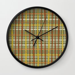 Retro Painted Plaid Pattern in 70s Olive Green Rust Orange Wall Clock