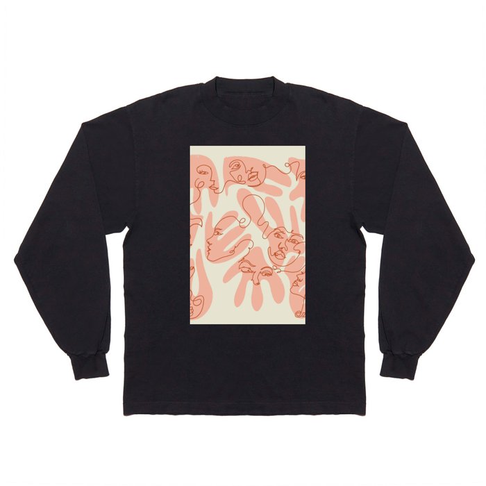Terracotta Pastel One Line Faces Long Sleeve T Shirt