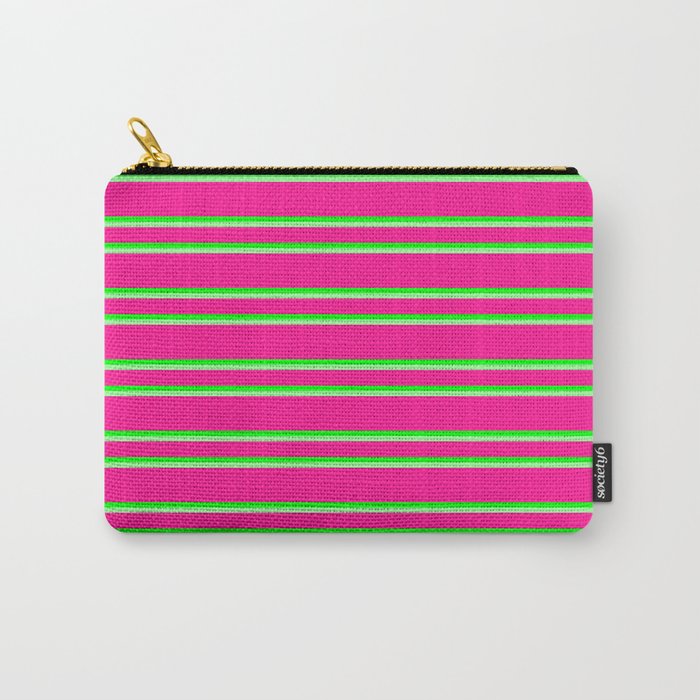 Deep Pink, Lime & Green Colored Pattern of Stripes Carry-All Pouch