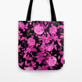 Pink Roses Pattern with Leaves and Cherries Tote Bag