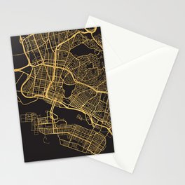 OAKLAND CALIFORNIA GOLD ON BLACK CITY MAP Stationery Card