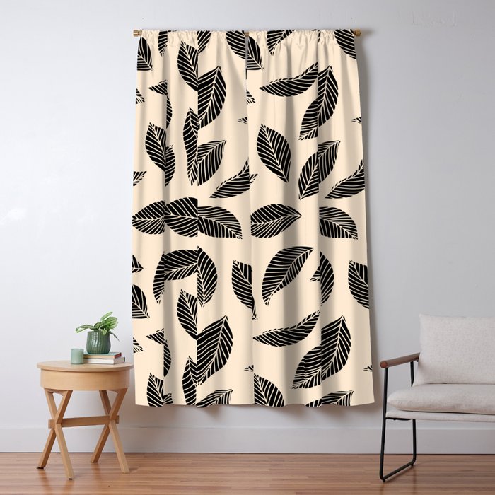 Falling Leaves In Black And Ivory Blackout Curtain By