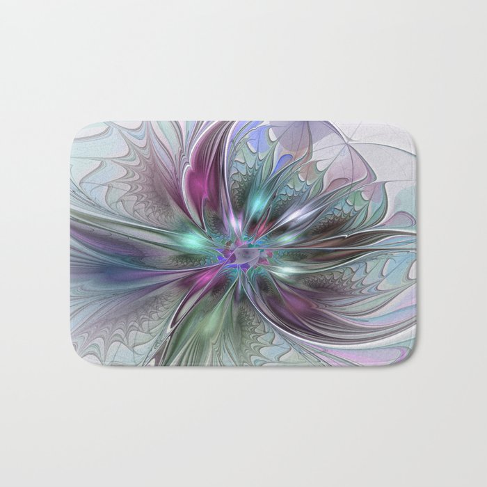 Colorful Fantasy Abstract Modern Fractal Flower Bath Mat