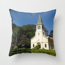 Brazil Photography - White Church In The Brazillian Forest Throw Pillow