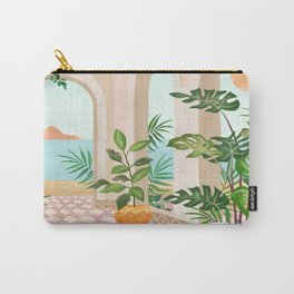 Tropical Beach Villa #30 Carry-All Pouch | Summer, Watercolor, Sun, Balcony, Nature, Tropical, Vintage, Villa, Digital, Plants 