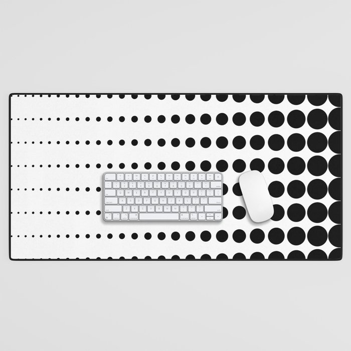 Reduced Black Polka Dots on Solid White Background Minimal Graphic Design Desk Mat