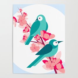 spring birds and flowers Poster