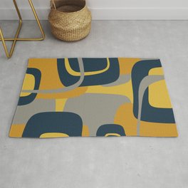 Midcentury Modern Abstract 2 in Mustard, Navy Blue, and Gray Area & Throw Rug