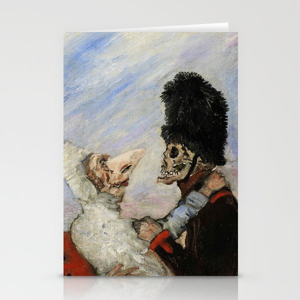The beautiful wedding couple, a-hem, cough, cough; squelette arrêtant masques grotesque art portrait painting masks and ugly skeletons by James Ensor Stationery Cards