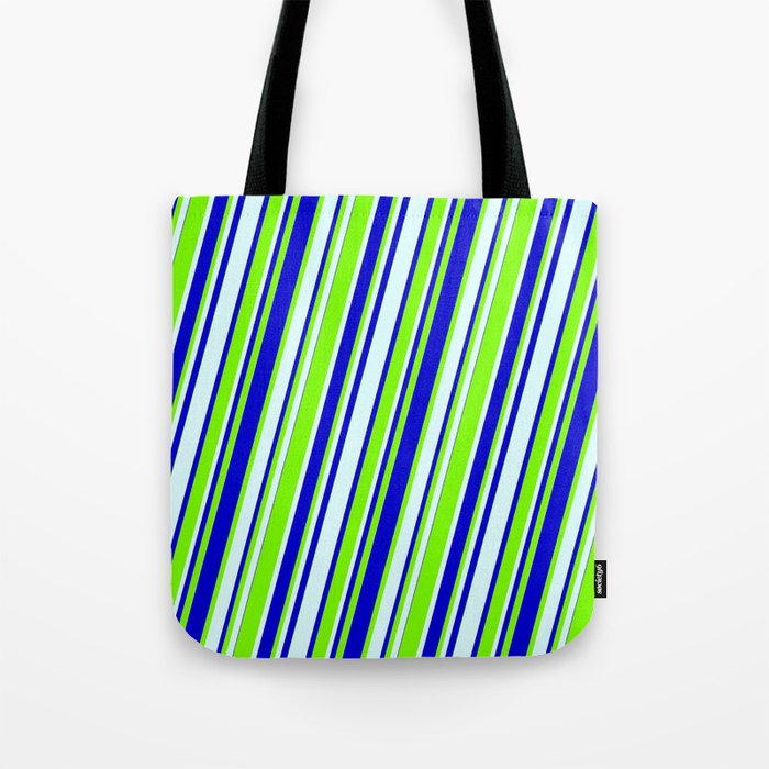 Light Cyan, Blue & Green Colored Lined/Striped Pattern Tote Bag