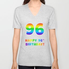 [ Thumbnail: HAPPY 96TH BIRTHDAY - Multicolored Rainbow Spectrum Gradient V Neck T Shirt V-Neck T-Shirt ]
