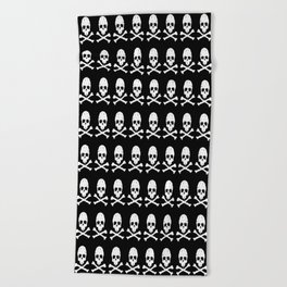 Skull and XBones in Black and White Beach Towel