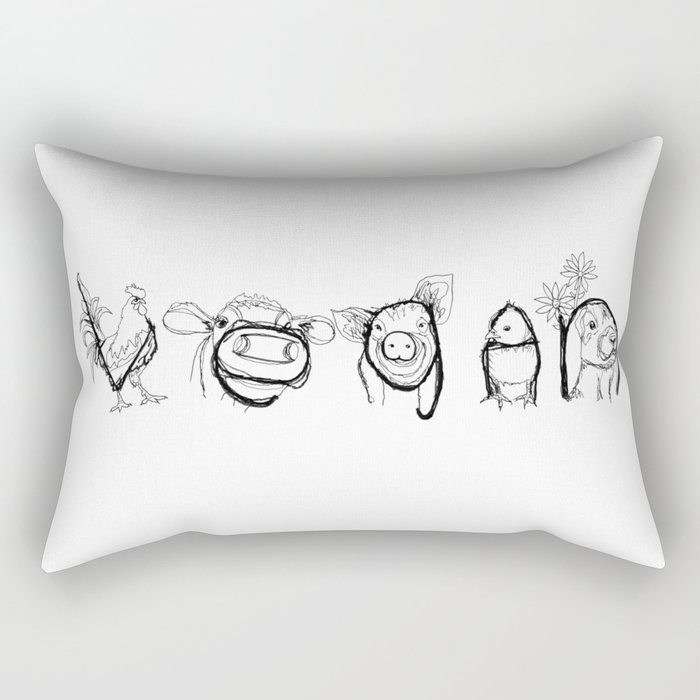 VEGAN drawing (rooster/cow/pig/chick/bunny), prints/clothing/wall tapestry/coffee mug/home decor Rectangular Pillow