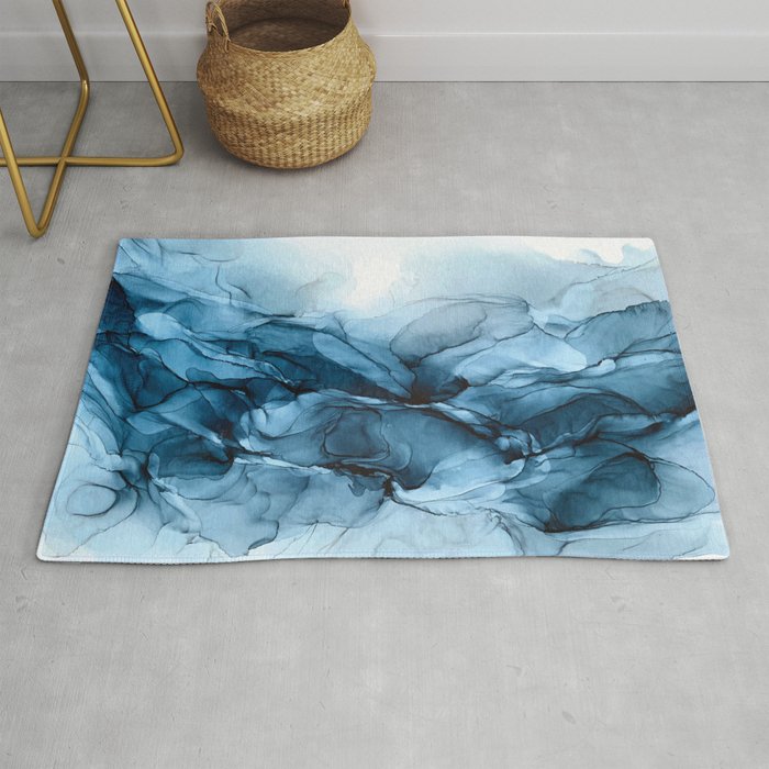 Deep Blue Flowing Water Abstract Painting Rug By Elizabethschulz