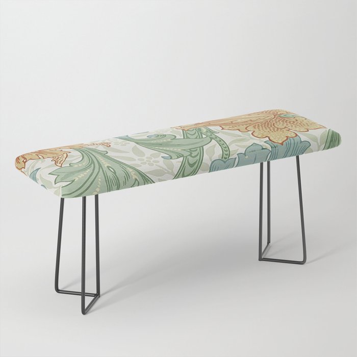 William Morris Single Stem Pattern Vintage Green Leaves Botanical Wallpaper Bench