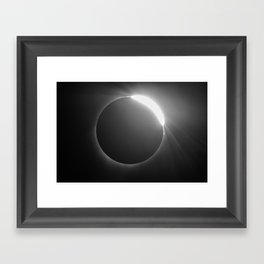 Diamond Ring - Total Solar Eclipse with Diamond Ring Effect in Black and White Framed Art Print