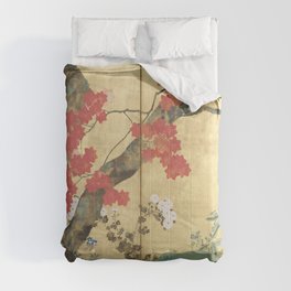 Maple Tree Japanese Edo Period Six-Panel Gold Leaf Screen Comforter