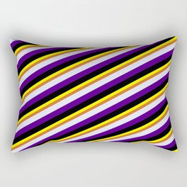 [ Thumbnail: Yellow, Chocolate, Lavender, Indigo, and Black Colored Lined Pattern Rectangular Pillow ]