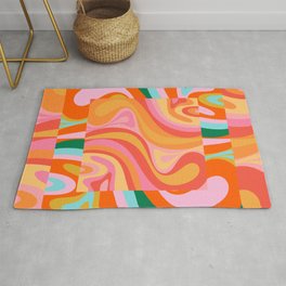 Super Trippy Retro Psychedelic Regress Multi Color Abstract Pattern Pink Orange Area & Throw Rug
