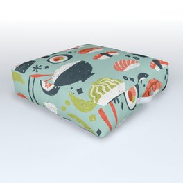 Sushi Dreams – Mint Outdoor Floor Cushion | Shrimp, Kyoto, Food, Asian, Cute, Rice, Watercolor, Seafood, Catcoq, Sushi 