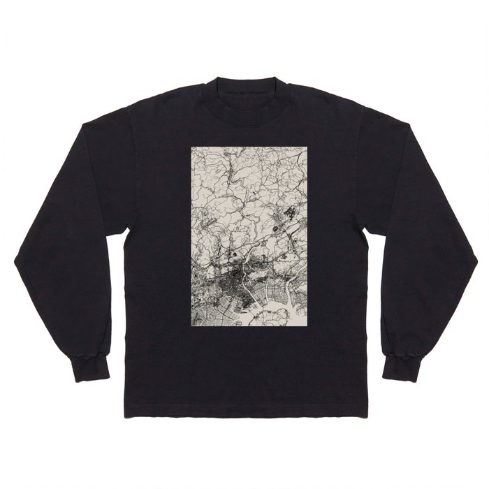 Okayama - Japan - Black and White City Map Long Sleeve T Shirt