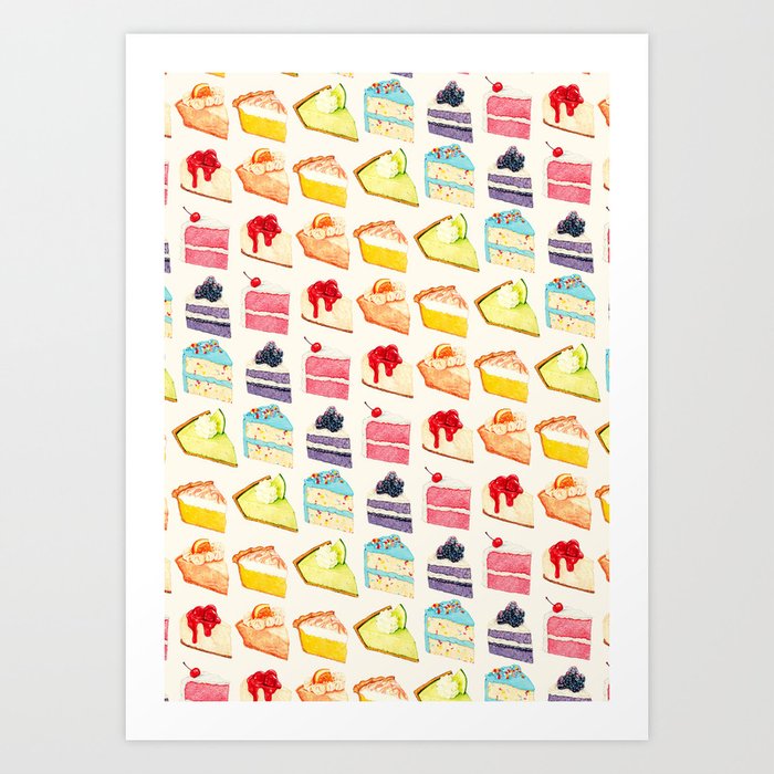 Rainbow Cake & Pie Pattern - White Art Print