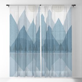 Calming Abstract Geometric Mountains Blue Sheer Curtain