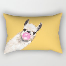 Bubble Gum Sneaky Llama in Yellow Rectangular Pillow